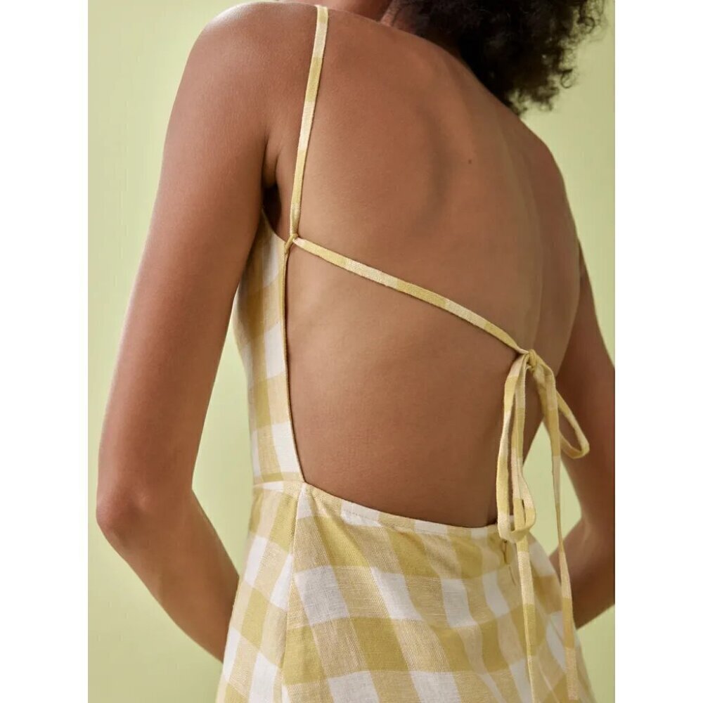 💕REFORMATION💕 Nia Linen Dress ~ Dandelion Check Yellow 12 NWT - Picture 5 of 13